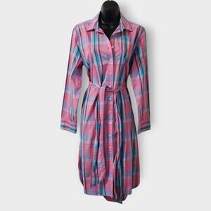 J. Crew Pink and Blue Plaid Midi Dress